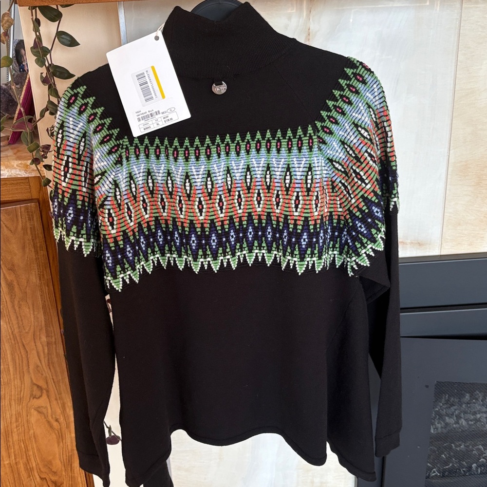 High Wool Sweater with Colorful Geometric Pattern - Picture 5 of 6